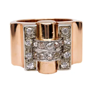 Retro Diamond 18k Two Tone Tank Ring