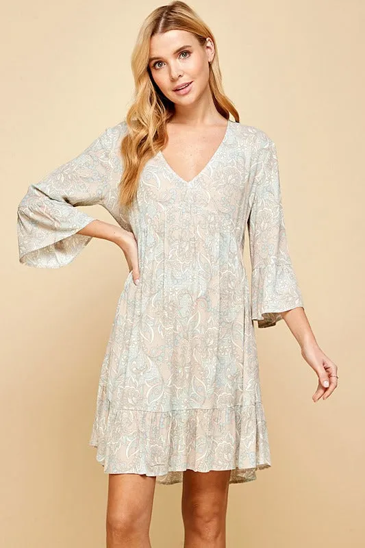 Retro Floral 3/4 Sleeve Dress (2 colors) (FINAL SALE)