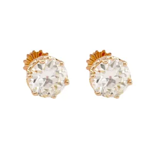 Retro GIA 3.96 Carat Diamond Total Weight 18K Yellow Gold Studs