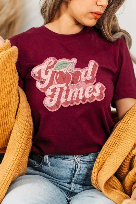 Retro Good Times Cherry Fruit Graphic T Shirt