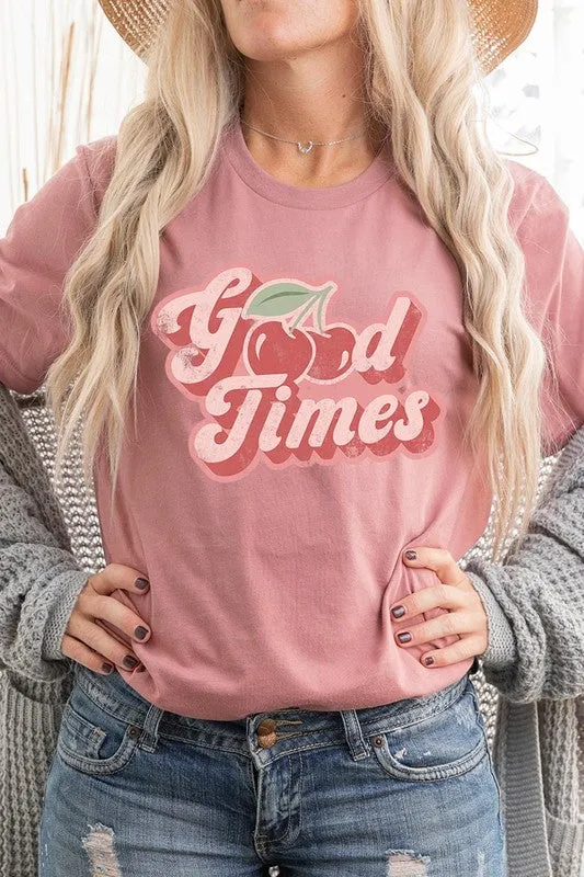 Retro Good Times Cherry Fruit Graphic T Shirt