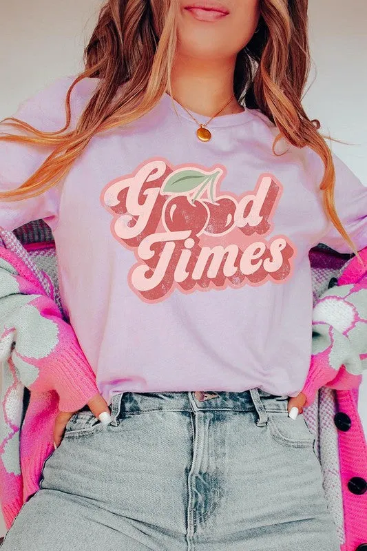 Retro Good Times Cherry Fruit Graphic T Shirt