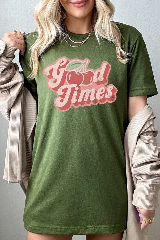 Retro Good Times Cherry Fruit Graphic T Shirt