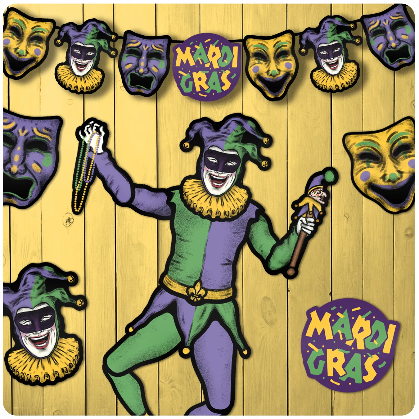 Retro Inspired Mardi Gras Cutout Decoration Set