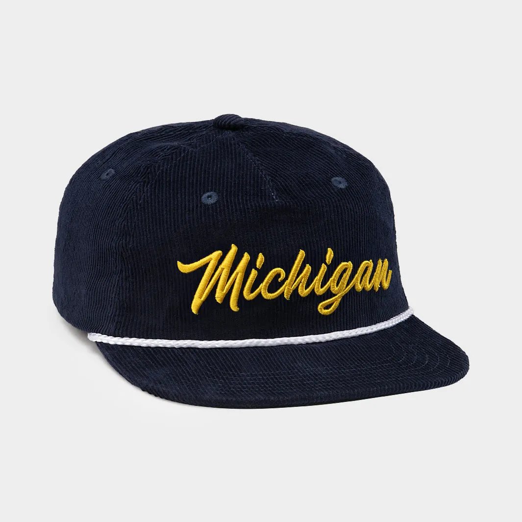 Retro-Inspired Michigan Script Corduroy Hat