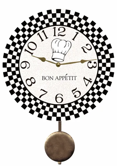 Retro Kitchen Clock- Bon Appetit Black and White Checks