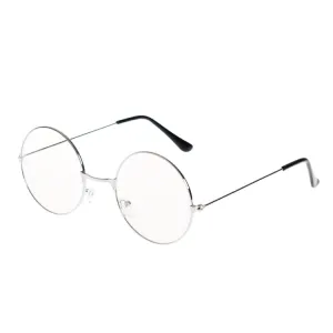 Retro Large Round Eyeglasses Metal Frame Anti Blue-ray Plain Glass Spectacles(Silver)