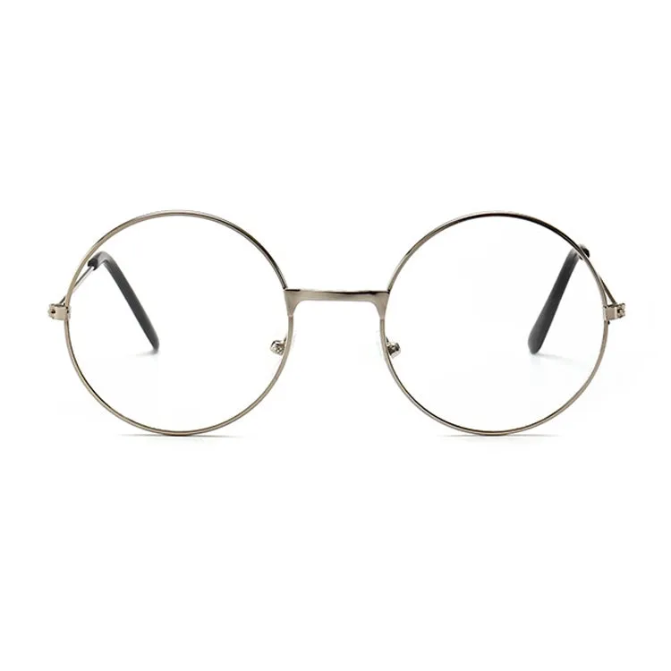 Retro Large Round Eyeglasses Metal Frame Anti Blue-ray Plain Glass Spectacles(Silver)