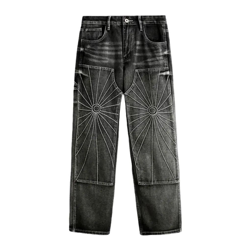 Retro needlework fit men's jeans