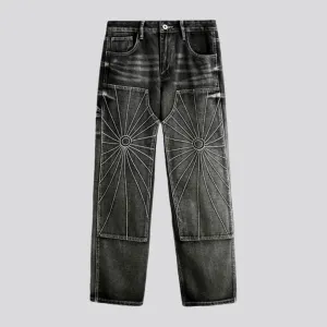 Retro needlework fit men's jeans