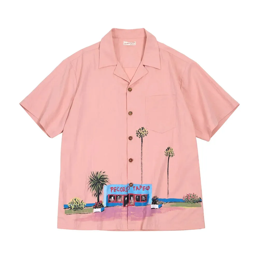 Retro Oil Painting Printed Hawaiian Pink Short-sleeve Beach Seaside Shirts