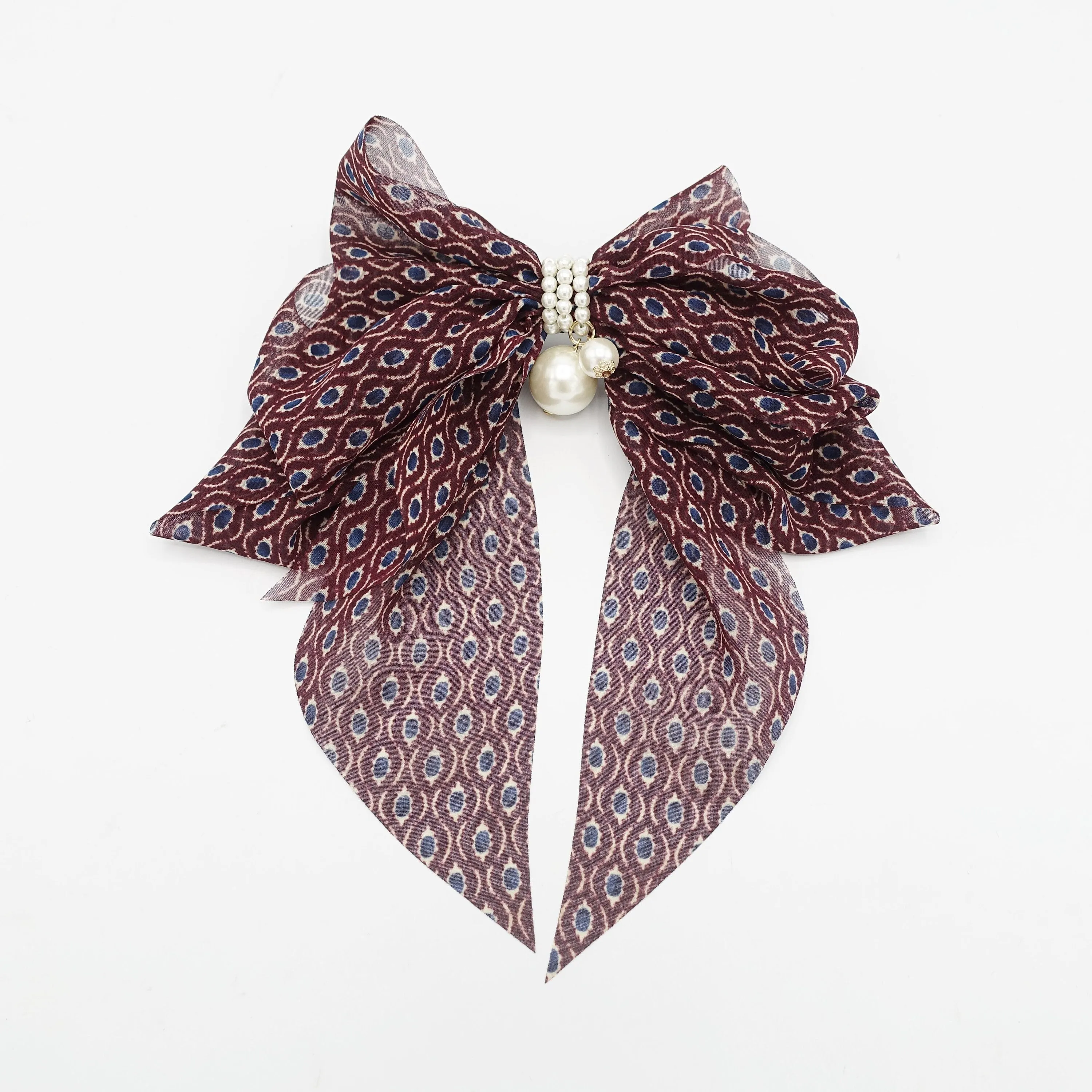 retro print hair bow chiffon hair accessory for women