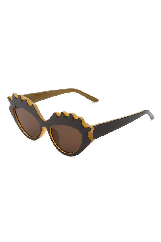 Retro "Eyelash" Cat Eye Sunglasses - Caramel & Brown