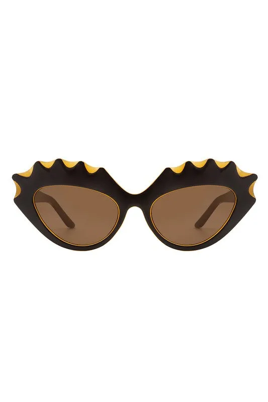 Retro "Eyelash" Cat Eye Sunglasses - Caramel & Brown