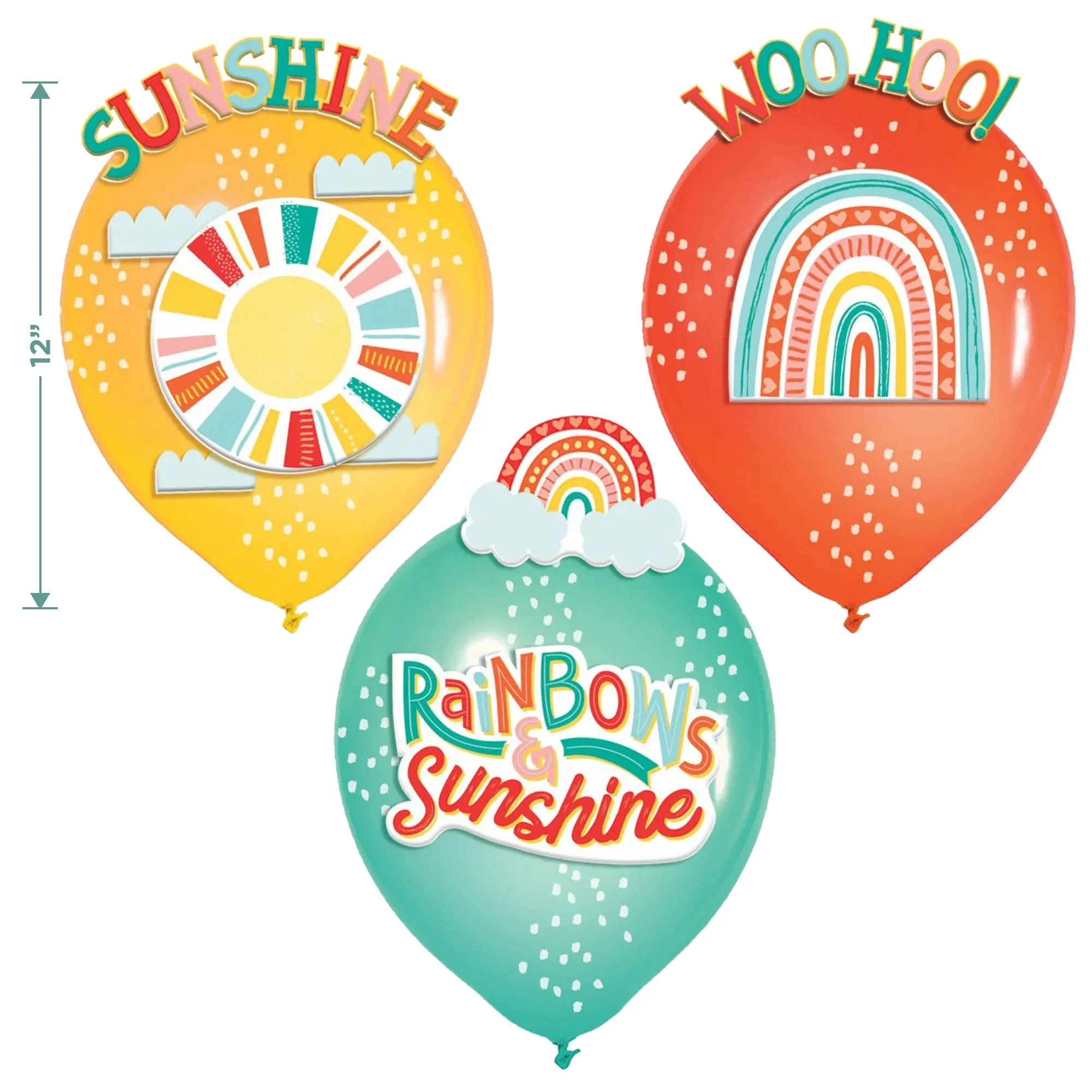 Retro Rainbow Party Pack - Paper Dessert Plates, Luncheon Napkins, Table Cover, and Balloons Set (Serves 16)