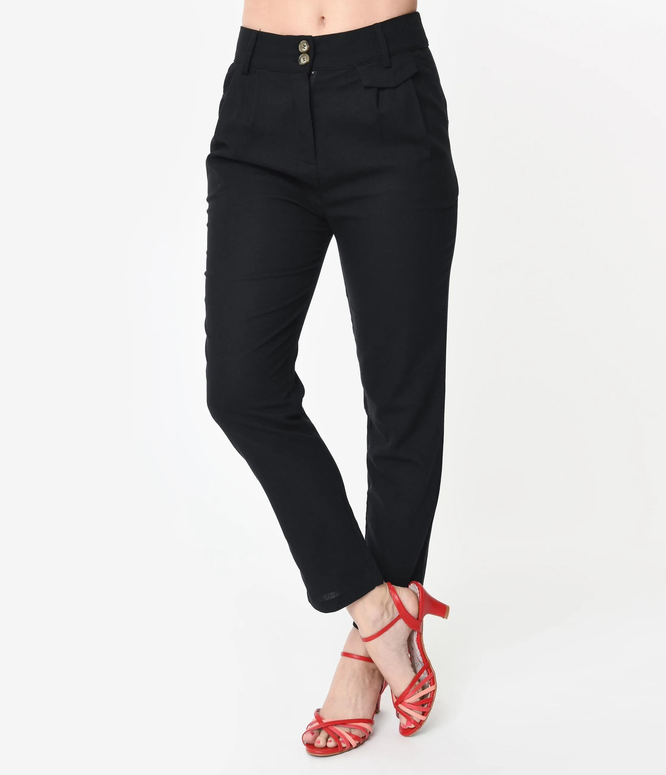 Retro Style Black Linen Pants