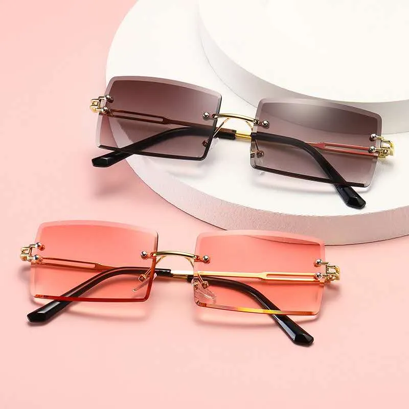 Retro Sunglasses For Women Rimless Gradient Frameless Sunglasses