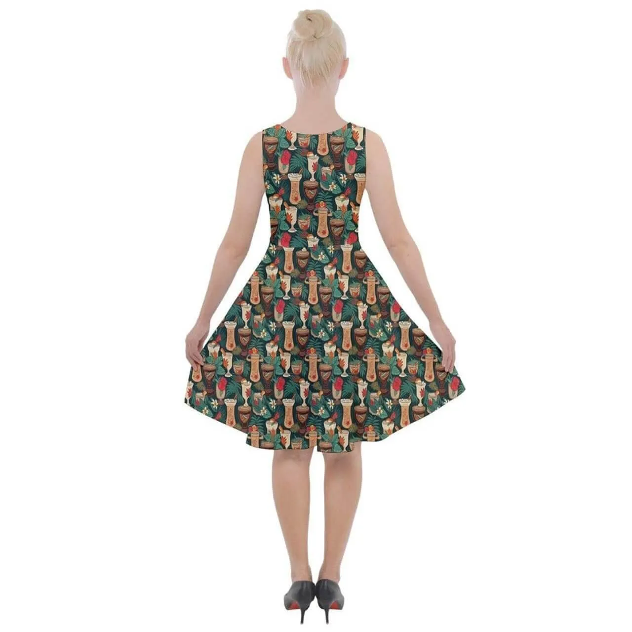 Retro Tiki Luau Knee Length Skater Dress With Pockets