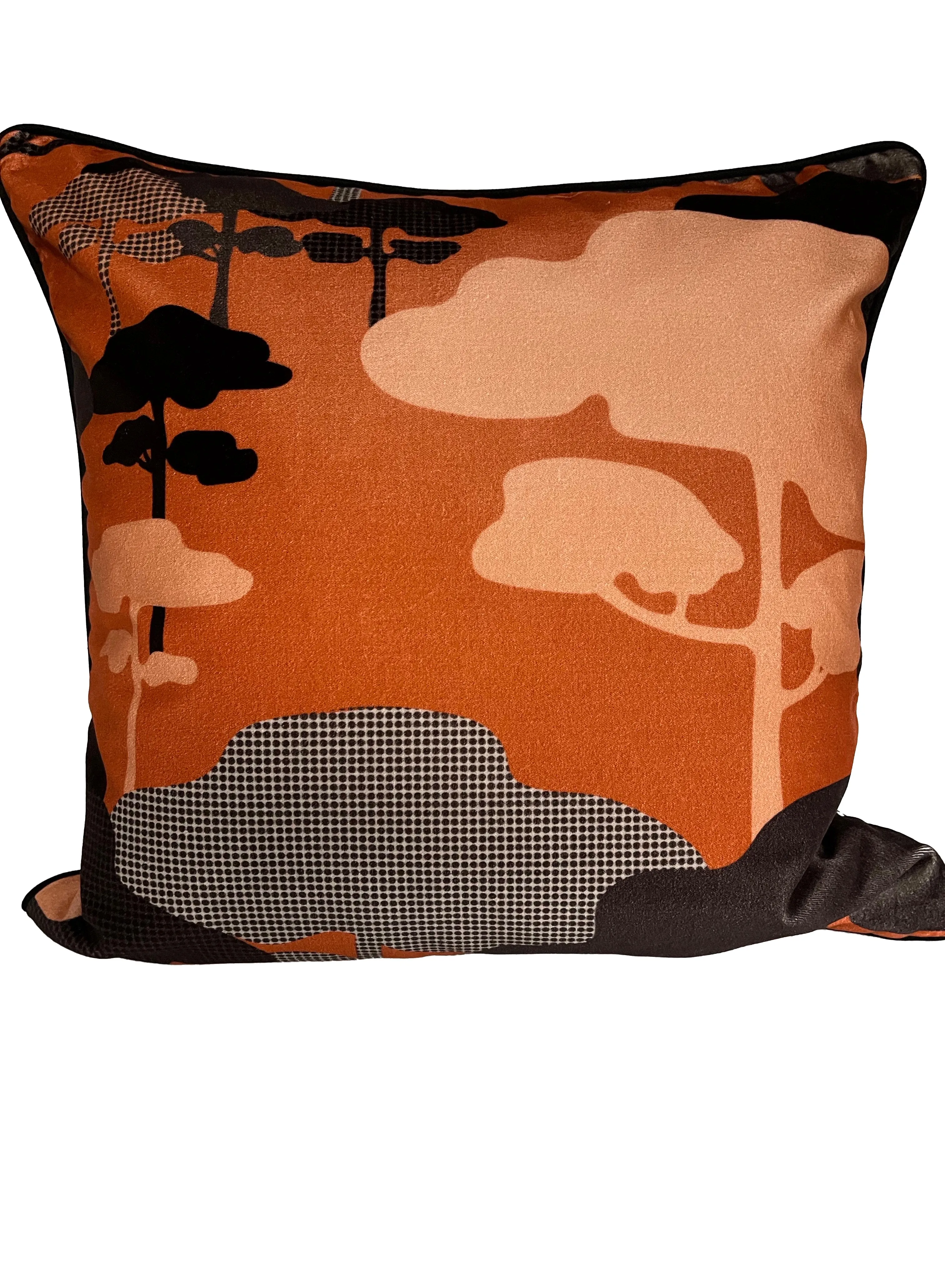 Retro Tree Velvet Cushion - Burnt orange