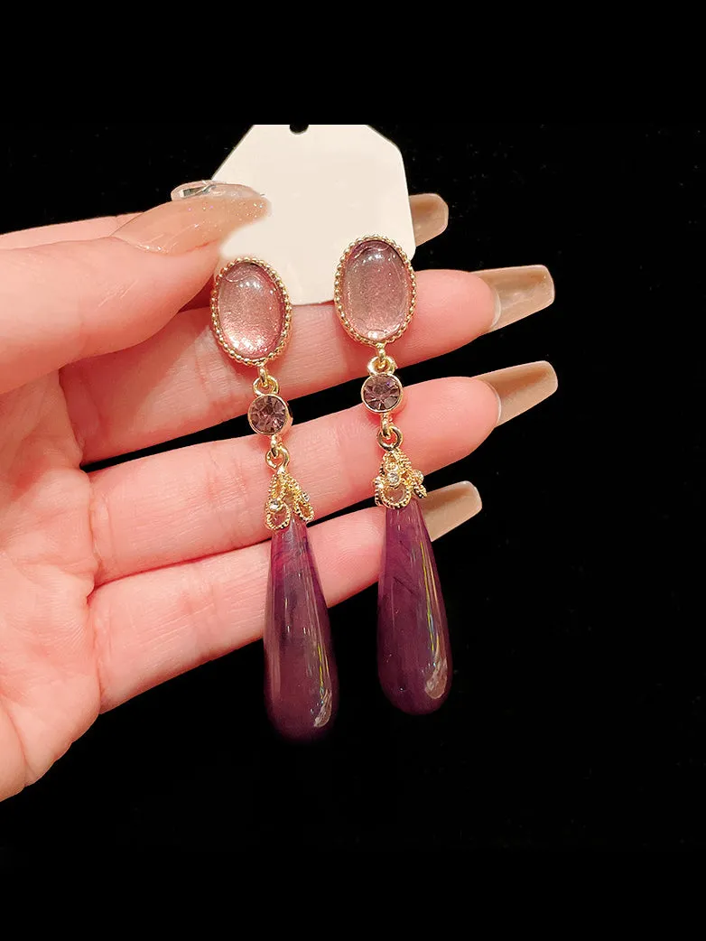 Retro Victoria Drop-Shaped Purple Stud Earrings