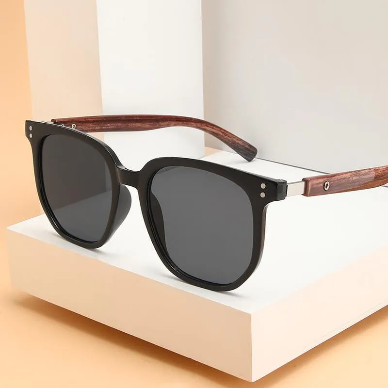 Retro Wood Wayfarer Sunglasses - Frosted Black