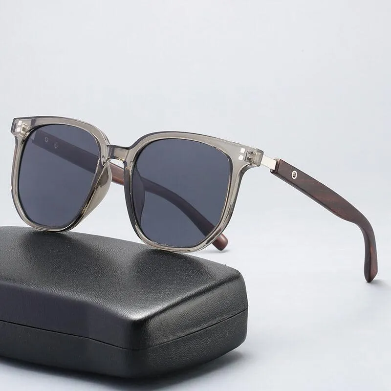 Retro Wood Wayfarer Sunglasses - Transparent Grey