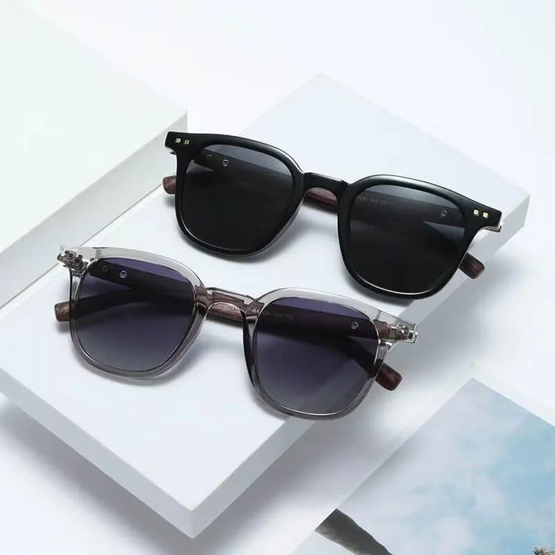 Retro Wood Wayfarer Sunglasses - Transparent Grey