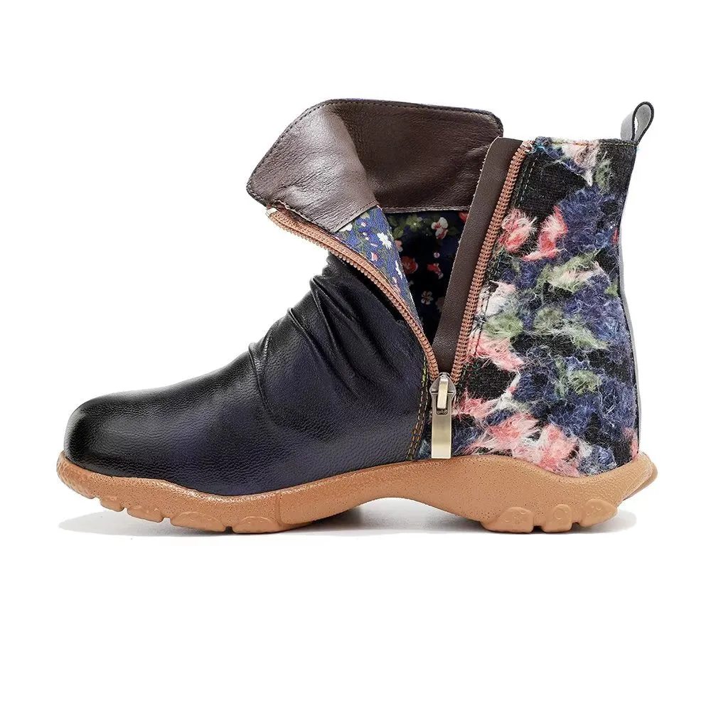 RetroLuxe Printed Cow Leather Low Block Heeled Boots