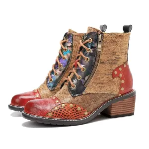 RetroLuxe Printed Cow Leather Low Heeled Boots