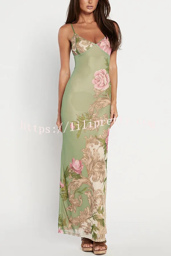 Reveling in The Unknown Floral Print Slip Stretch Maxi Dress