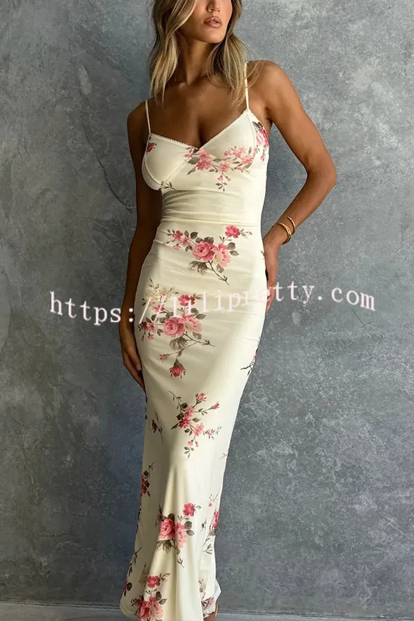 Reveling in The Unknown Floral Print Slip Stretch Maxi Dress