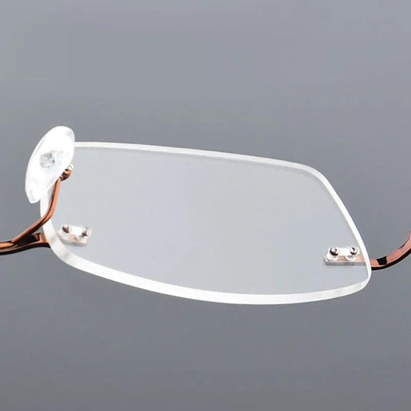 Reven Jate Men's Rimless Square Titanium Eyeglasses 633