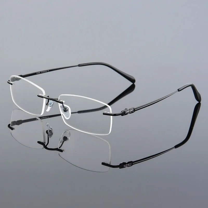 Reven Jate Men's Rimless Square Titanium Eyeglasses 633