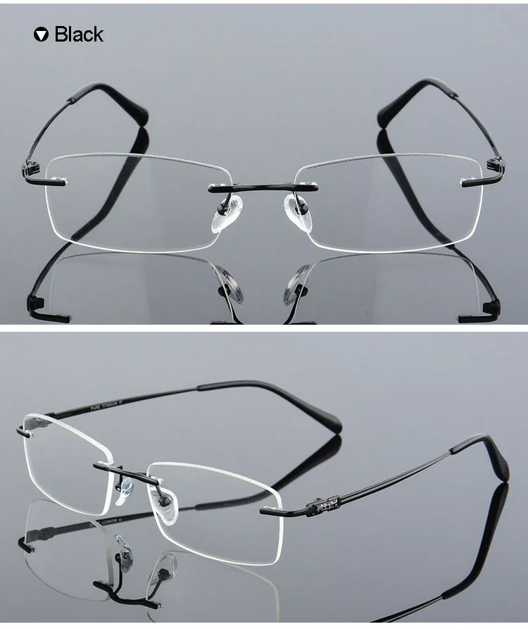 Reven Jate Men's Rimless Square Titanium Eyeglasses 633