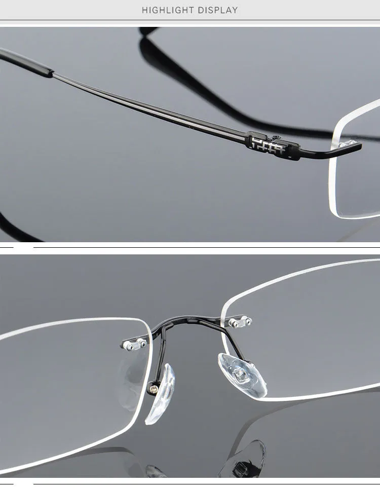 Reven Jate Men's Rimless Square Titanium Eyeglasses 633