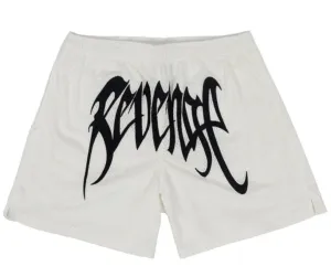 Revenge Embroidered Mesh Shorts White