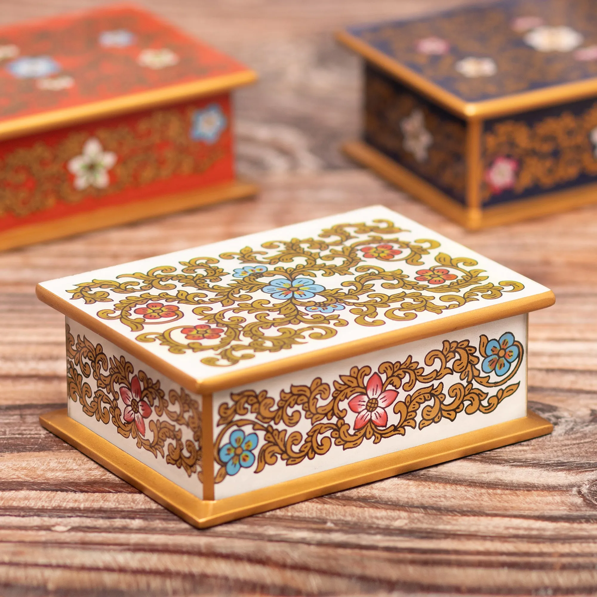 Reverse Painted Glass Floral Decorative Box from Peru - Fancy Florals | NOVICA