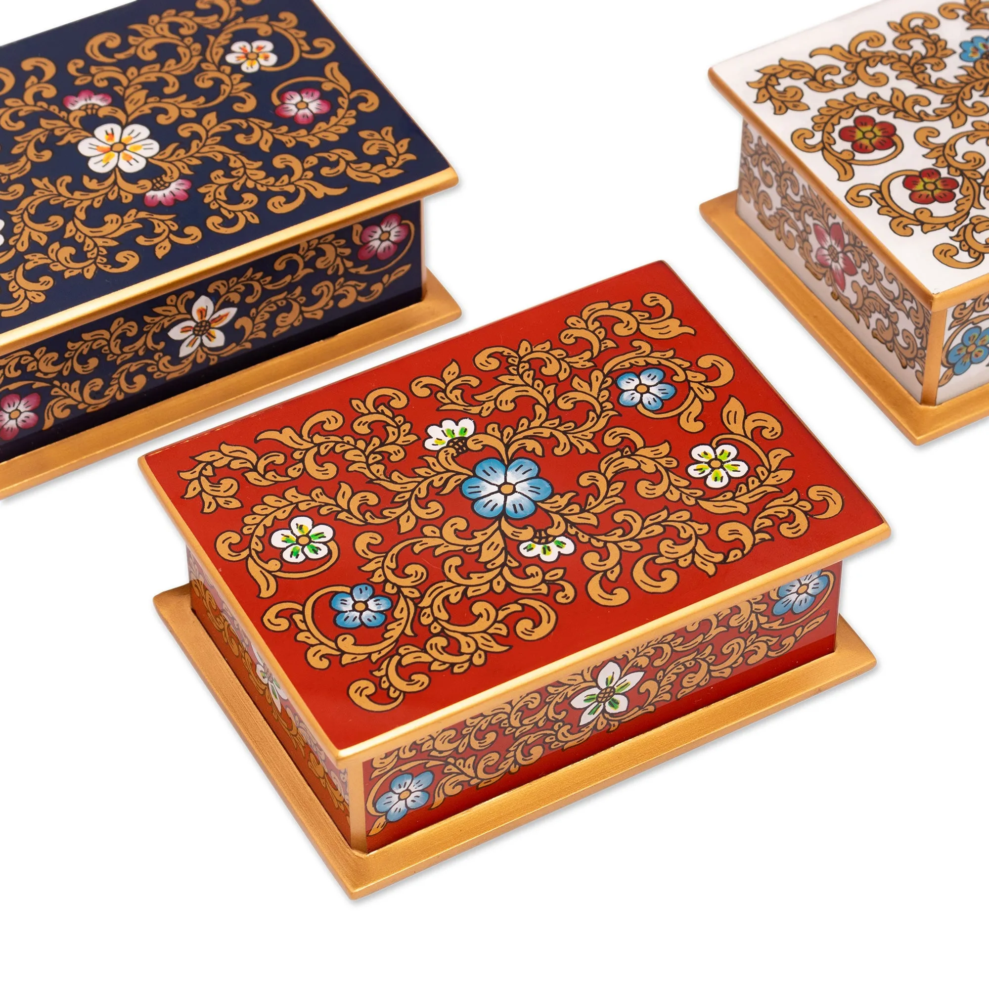 Reverse Painted Glass Floral Decorative Box from Peru - Fancy Florals | NOVICA