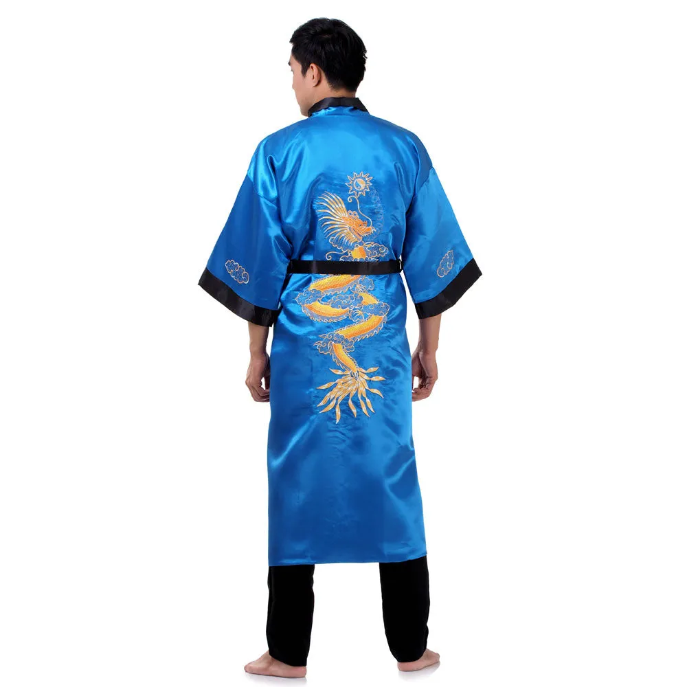 Reversible Blue Ryujin Dragon Kimono Robe for Men