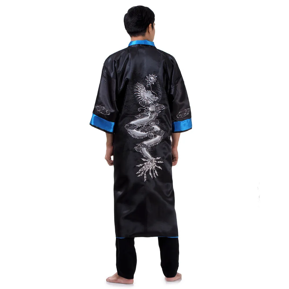 Reversible Blue Ryujin Dragon Kimono Robe for Men