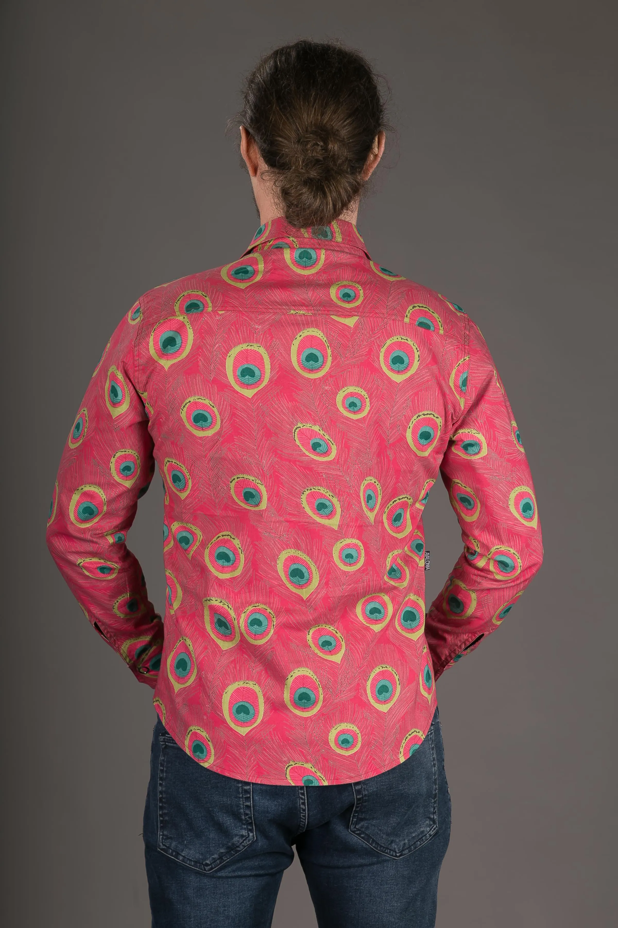 Reversible Floral Peacock Print Cotton Slim Fit Shirt