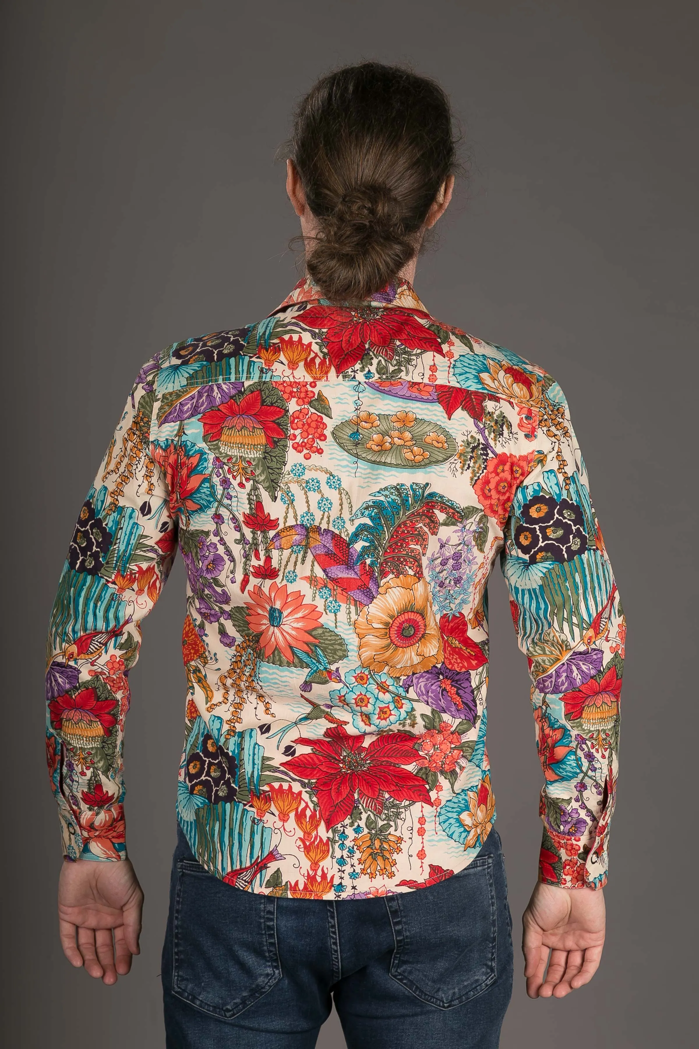 Reversible Floral Peacock Print Cotton Slim Fit Shirt