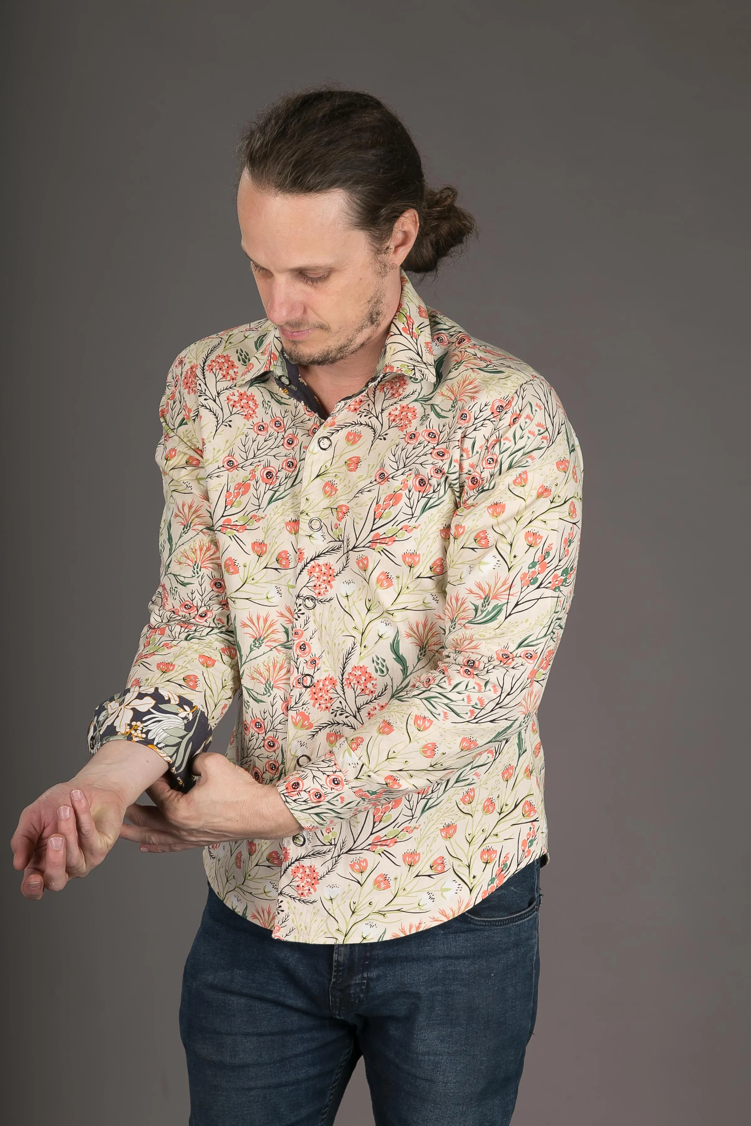 Reversible Floral Print Cotton Slim Fit Shirt