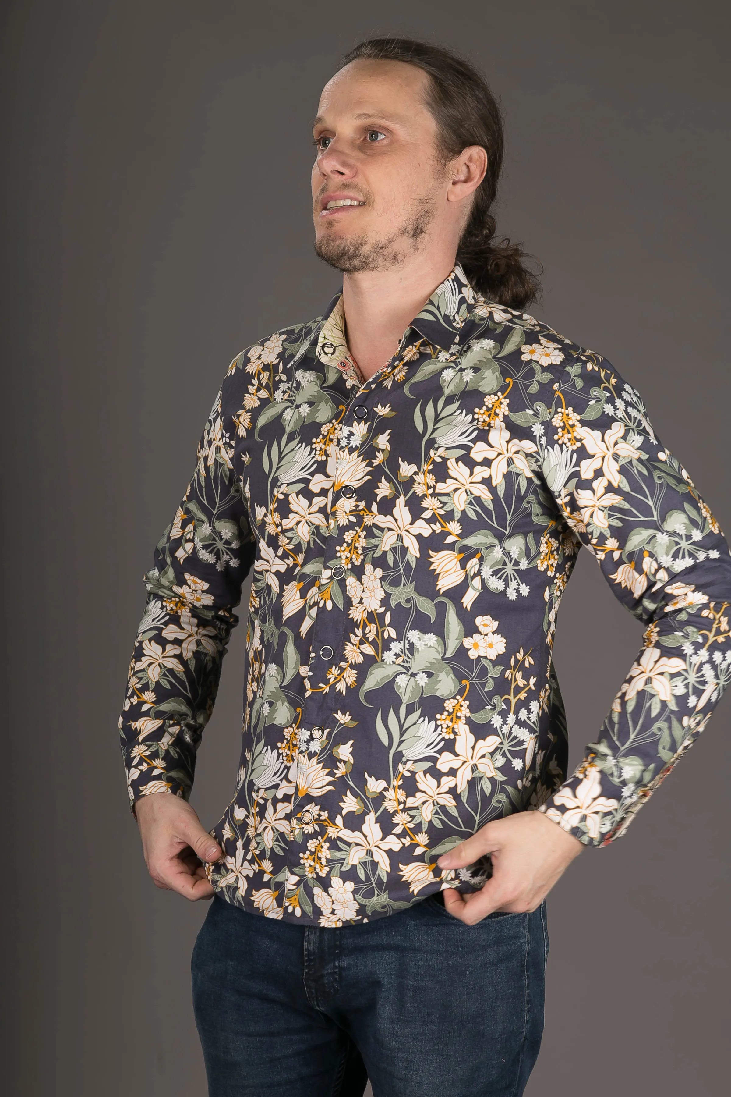 Reversible Floral Print Cotton Slim Fit Shirt