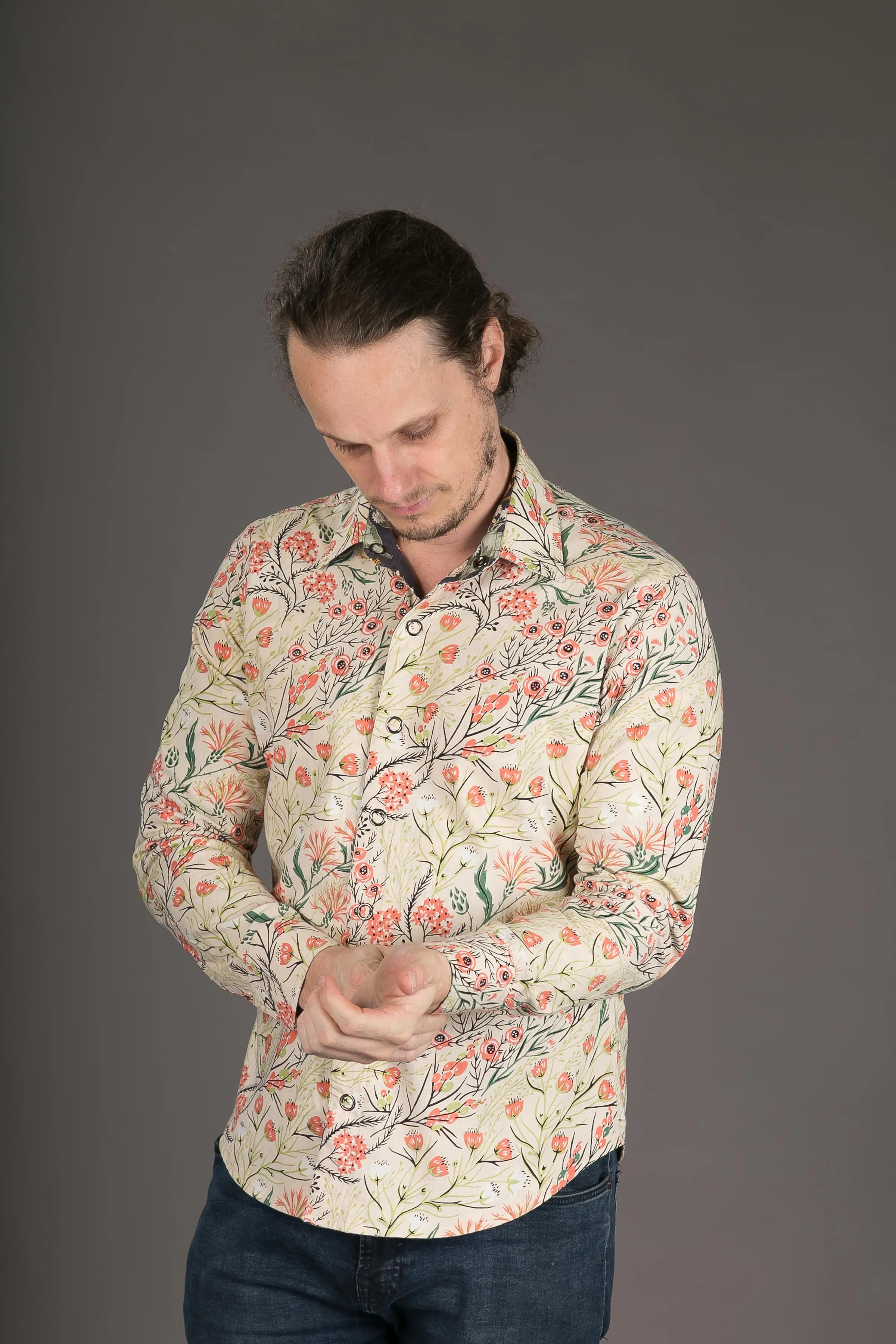 Reversible Floral Print Cotton Slim Fit Shirt