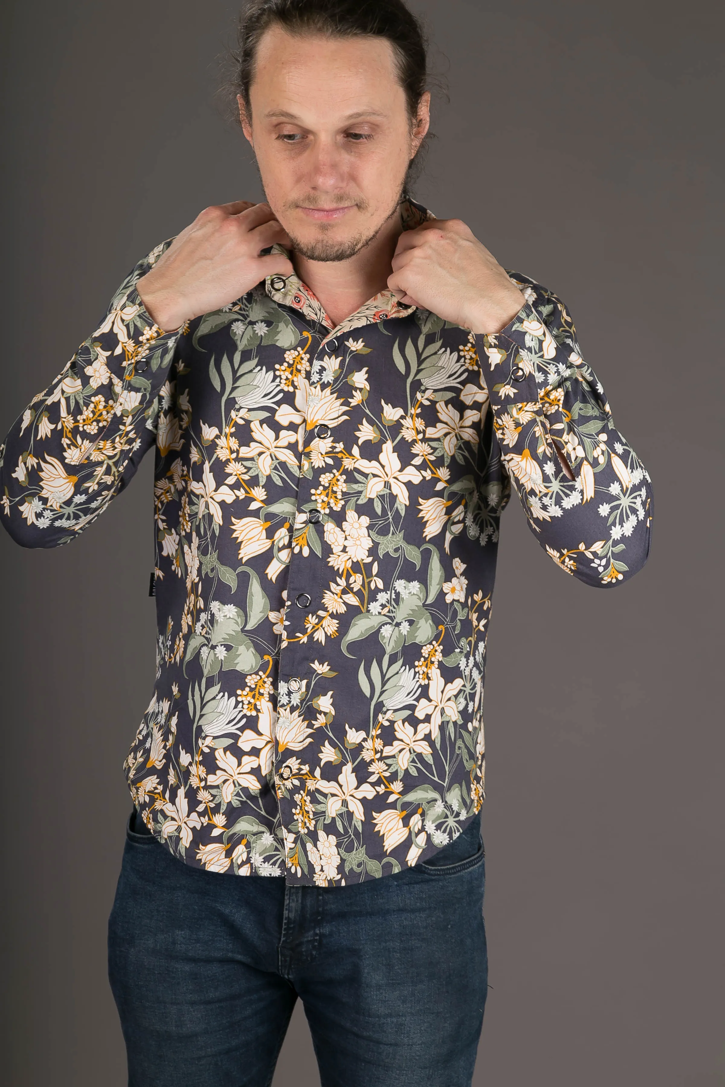 Reversible Floral Print Cotton Slim Fit Shirt