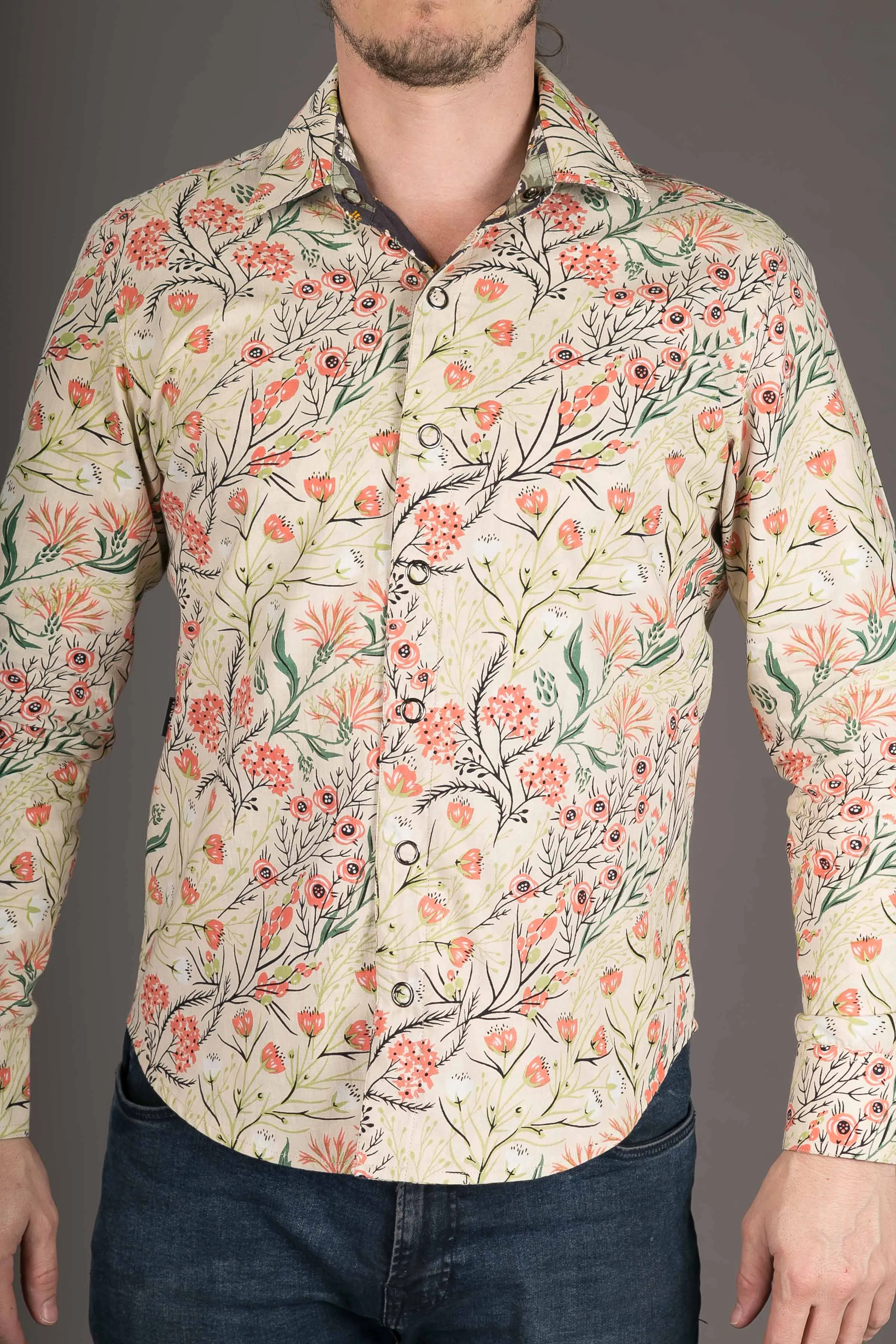 Reversible Floral Print Cotton Slim Fit Shirt