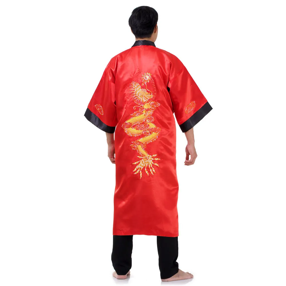 Reversible Red Longwang Dragon Kimono Robe for Men