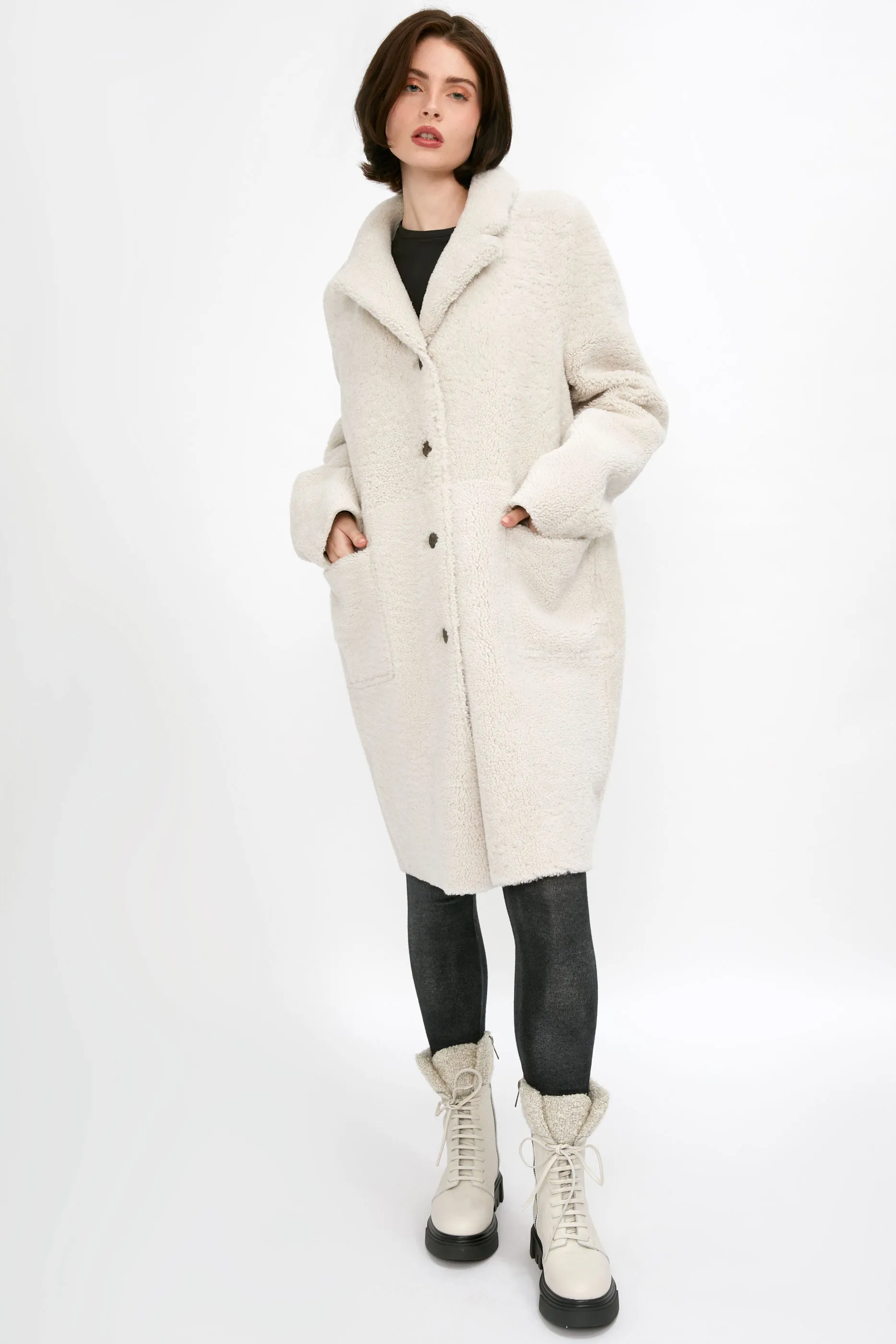 Reversible Shearling Coat in Ivory