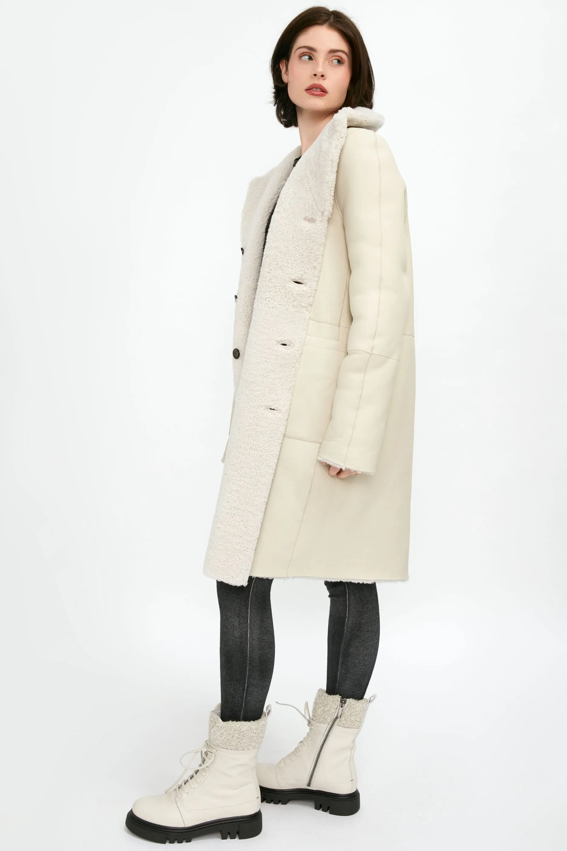 Reversible Shearling Coat in Ivory